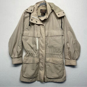 Eddie Bauer Nylon Anorak Jacket Beige‎ Detatchable Hood S Wasit Cinch